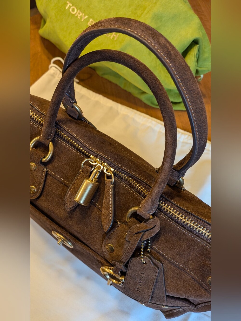 Coach Rhyder 38 Suede Satchel - Dark Chocolate - Picture 7 of 15